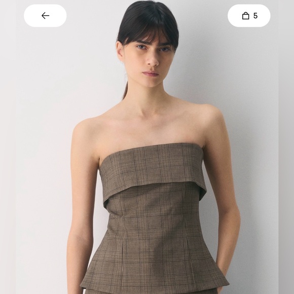Aritzia Tops - 🤎 Aritzia Element Brown Plaid Strapless Peplum Top | Size 12 🤎